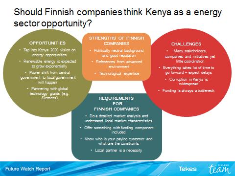 Practicalities to take into Consideration Should Finnish companies providing solutions for the energy sector consider Kenyan energy sector as a short, medium or long term opportunity?