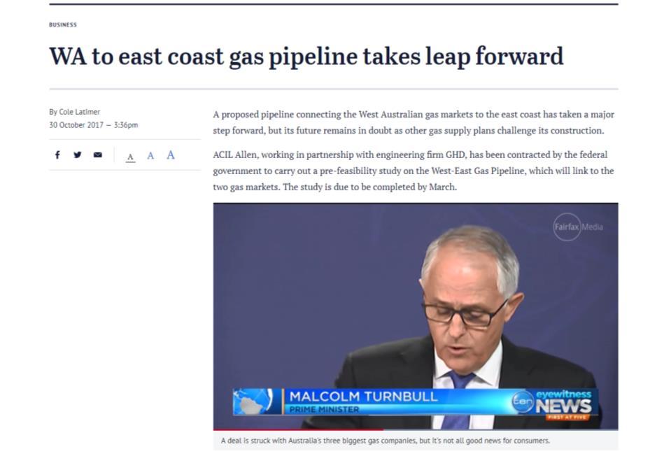 WA to east coast pipeline Commonwealth funded study on WA to east coast gas pipeline