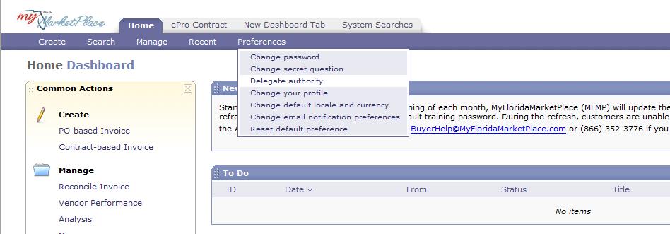 Delegate Authority Click on Preferences Select Delegate