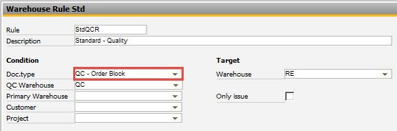 The warehouse rule functionality will only apply if the item s Primary Warehouse is the one set in this field Customer: Field used to define the customer.