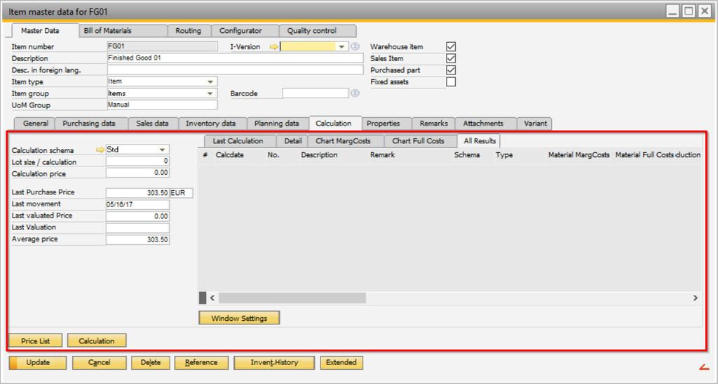 Calculation Schema: Field used to set a Calculation Schema for running pre-calculations for the item. For more information about the Calculation Schema, please refer to Calculation Schema.