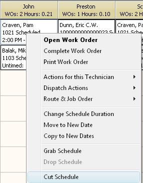 After you have cut the schedule, you can click on another cell and right-click on your