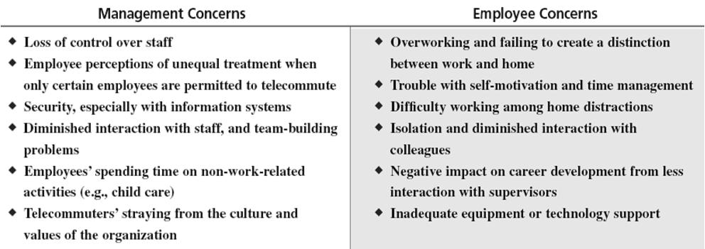 Telework Concerns of Management and Employees Source: Telework Concerns of Management and Employees, HR Executive Series: Focus on Telecommunicating Executive Summary, Bureau of National Affairs,