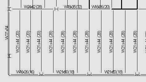 Beam Designs Common Member Sizes: W21x44 (28) infill exterior