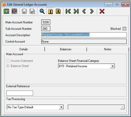 Make sure the account falls within the 5000 range Ensure you select the option Balance Sheet Select the B15 Financial Category e.