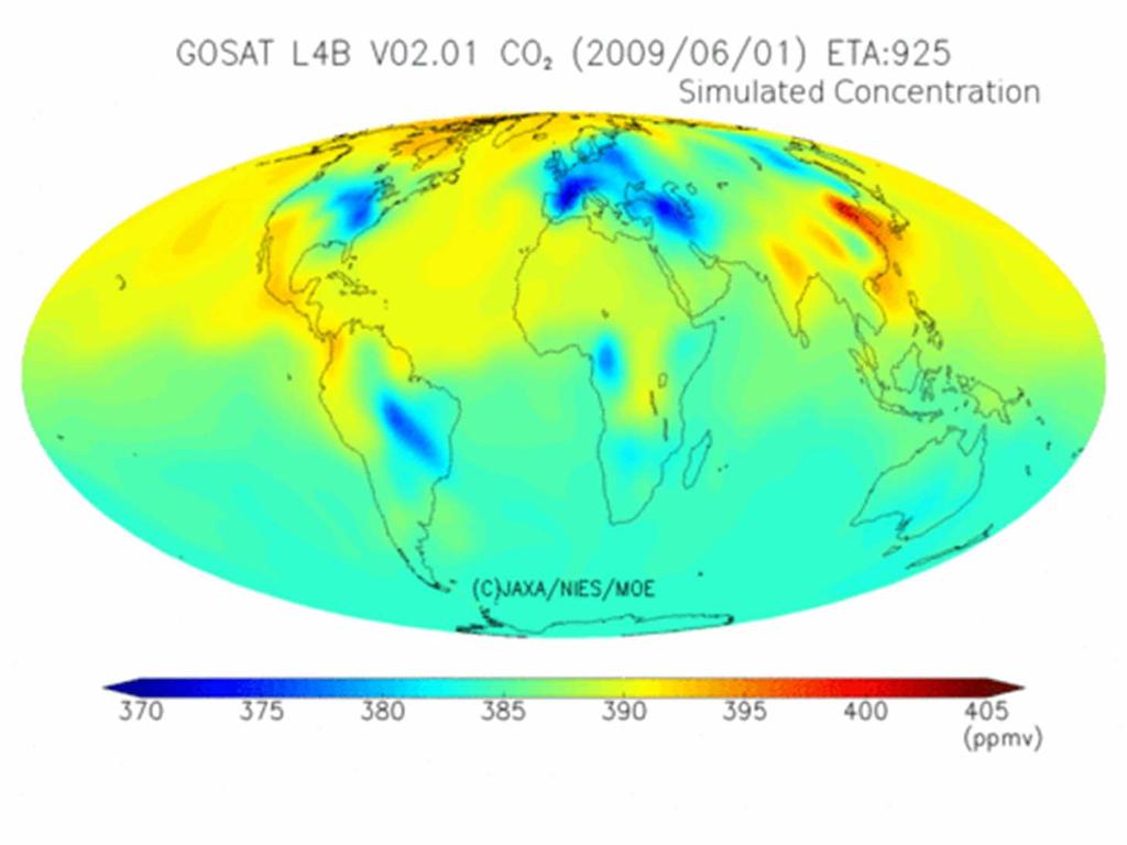 Example of the GOSAT Level 4B Data Product Model Simulated global CO 2 concentrations in three dimensions calculated from monthly regional CO 2 flux estimates (GOSAT Level 4A data product) by using