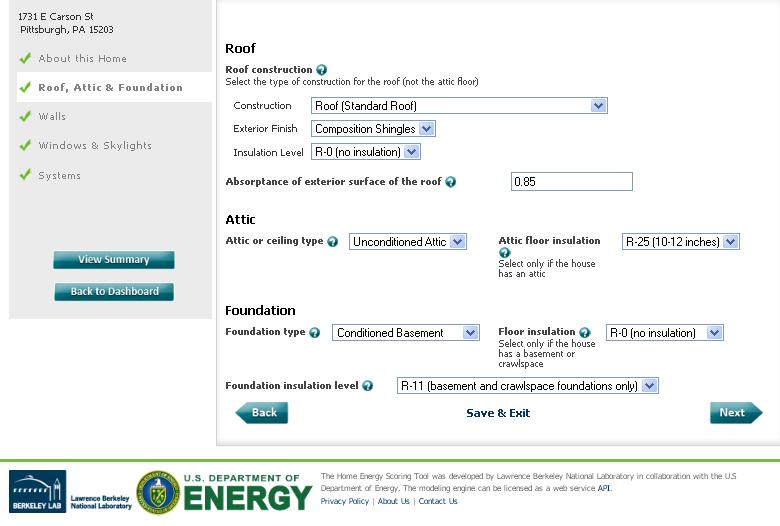 Home Energy Scoring Tool Features pull-down menus Includes guidance information for most inputs