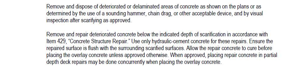CONSTRUCTION REPAIR EXISTING CONCRETE BRIDGE DECK Preferred Repair Material CL S Concrete if
