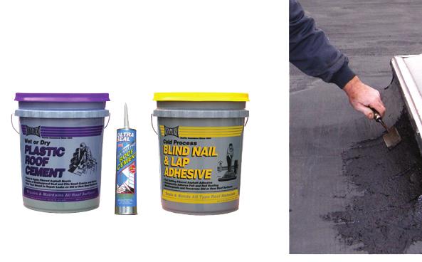 Century Wet or Dry Plastic Roof Cement This multi-purpose patch material features a special blend of refined asphalts and adhesion promoters designed to bond rapidly to moist, damp, wet or dry