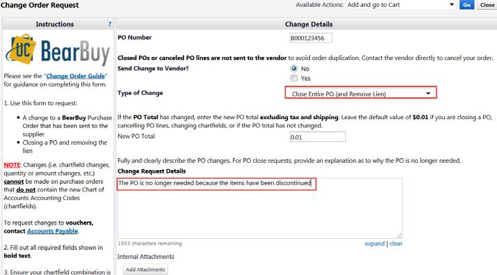 Change Order Request Process for PO