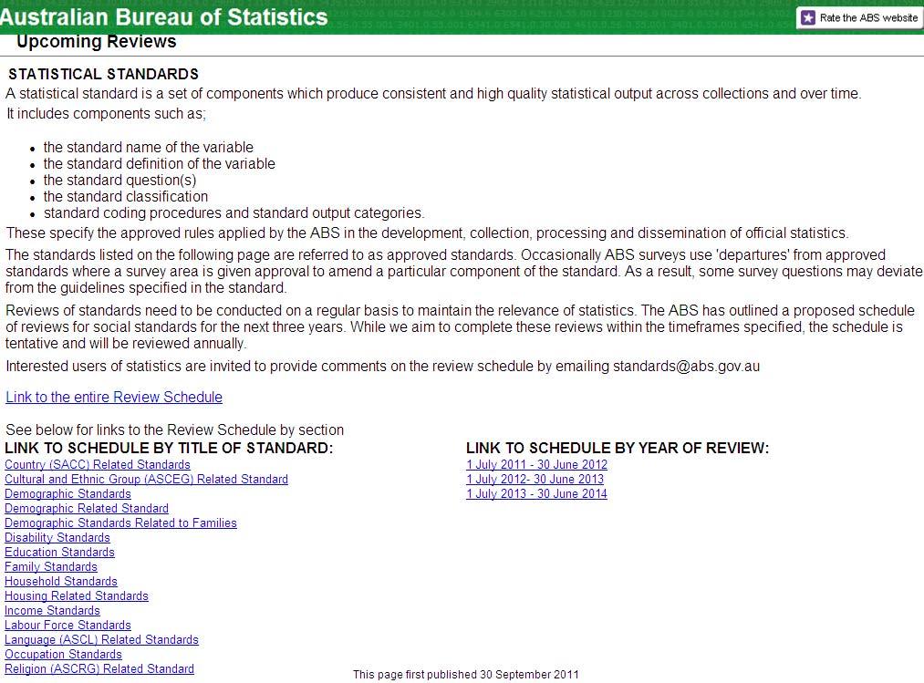 Examples: Australian Bureau of Statistics Upcoming Reviews (http://www.