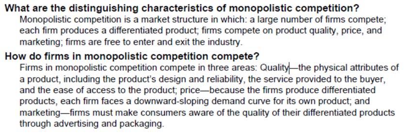 QUESTION 6 a. Describe the distinguishing characteristics of monopolistic competition? b.