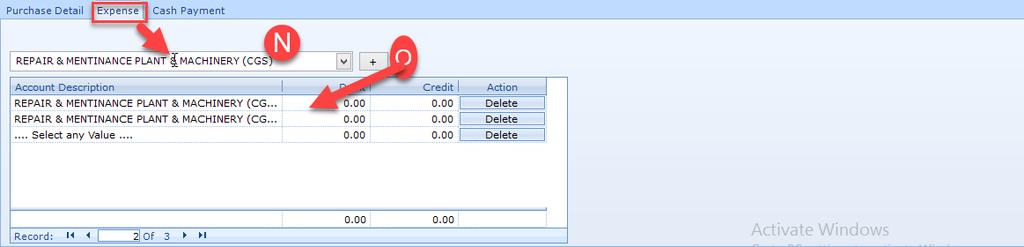 Figure 6 WRT Figure 6 You can add expense on purchase screen click on that button. N. Select account and expense amount. O.