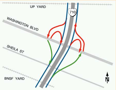 For eastbound PCH to northbound I-710, the existing loop ramp would be converted to a truck-only ramp, while cars will be required to make a left turn to the existing westbound to northbound ramp.