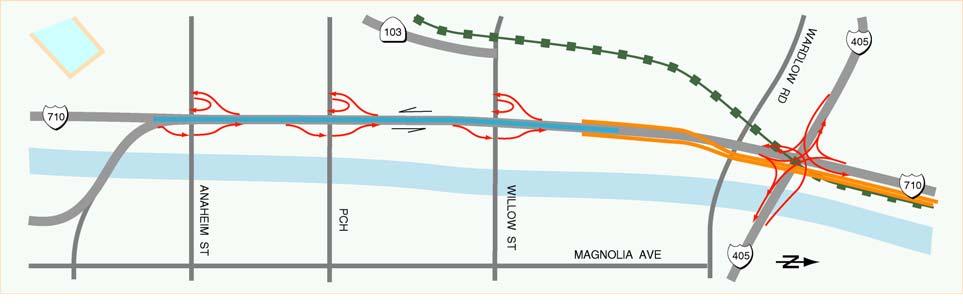 Alternative E Autoway and Southern Truckway Terminus A concept map and description of the revised version of Alternative E is shown in the I-710 Major Corridor Study Final Set of Alternatives,