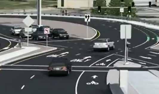 CHAPTER 3 MULTIMODAL CONSIDERATIONS Exhibit 3 26. Visualization of bicycle lane, approach of second crossover out of DDI.