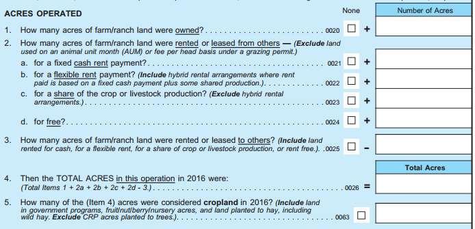 Section A Acres Operated Total acres = own land + land rented from others