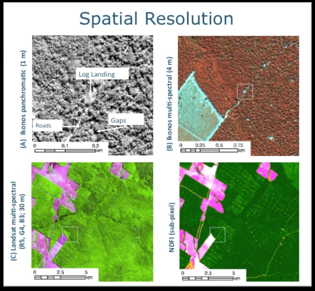 Remote sensing methods Very high spatial resolution imagery facilitates visual detection of forest degradation.