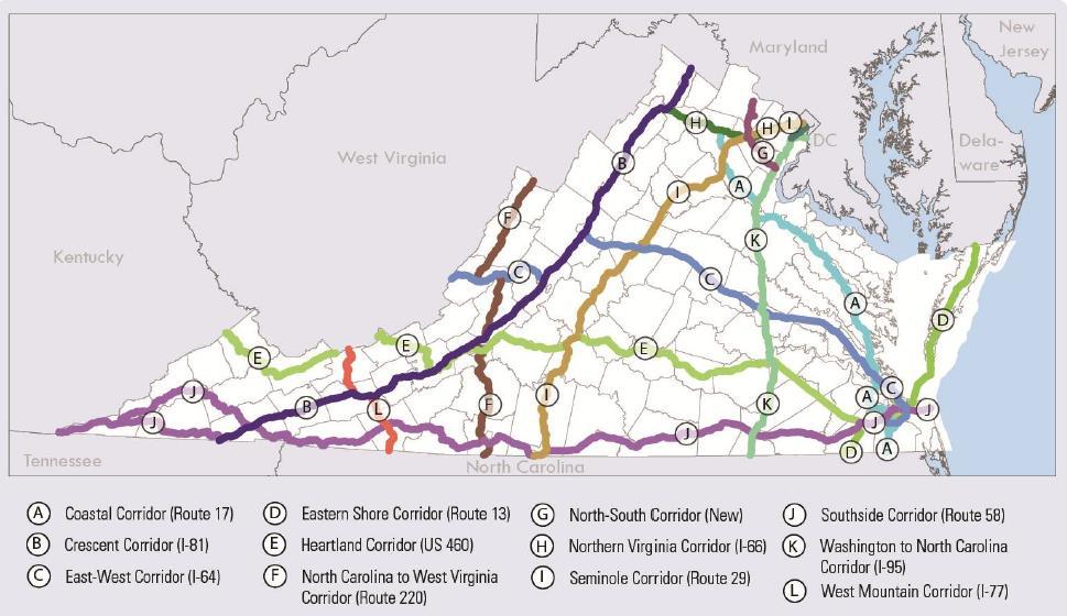 Two statewide CoSS have been identified in Albemarle County: Figure 2: Virginia Corridors of Statewide Significance (CoSS) Source: Adapted from VTRANS 2035 Update, February 2013 East-West Corridor-