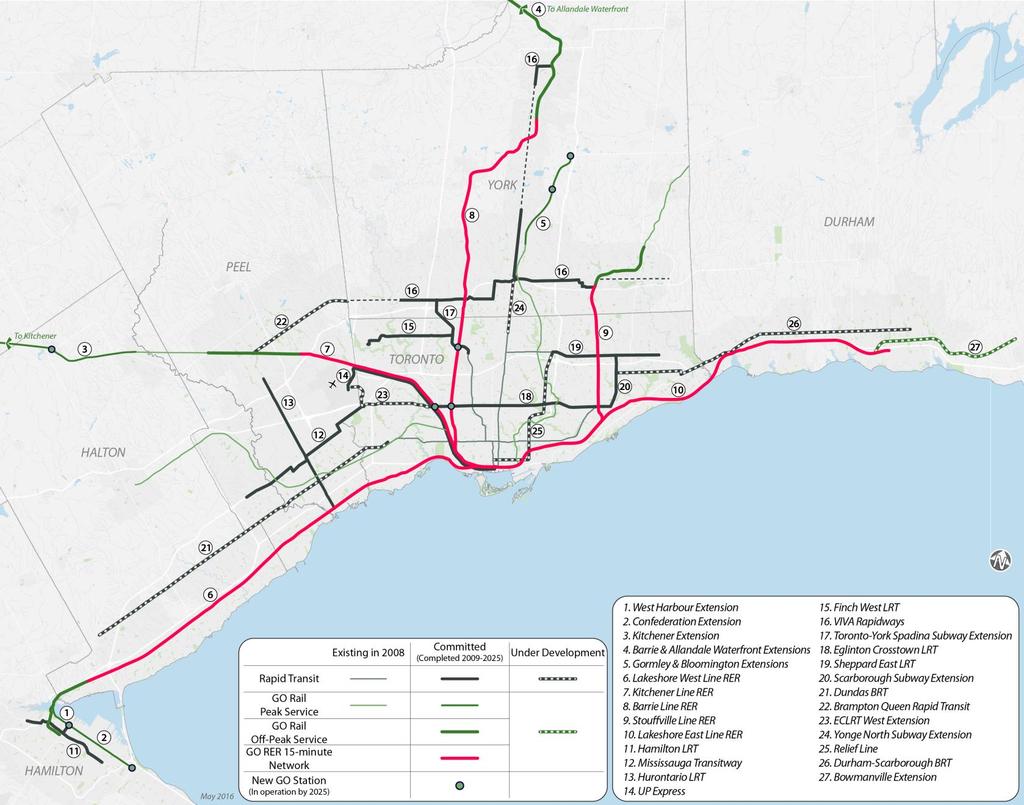 Figure 4: GTHA Rapid Transit Network in 2025 (Funded