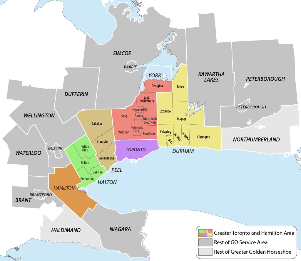 Figure 1: Map of the Greater Golden Horseshoe, Including the GTHA and the GO Service Area SIDEBAR - The Region: Key Facts