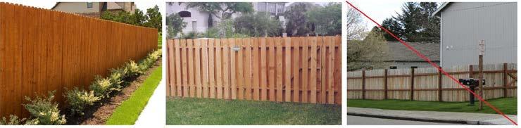 Figure 11: Fence with finished side facing a street (left); Fence finished on both sides (center); Fence with finished side not facing a street (right).