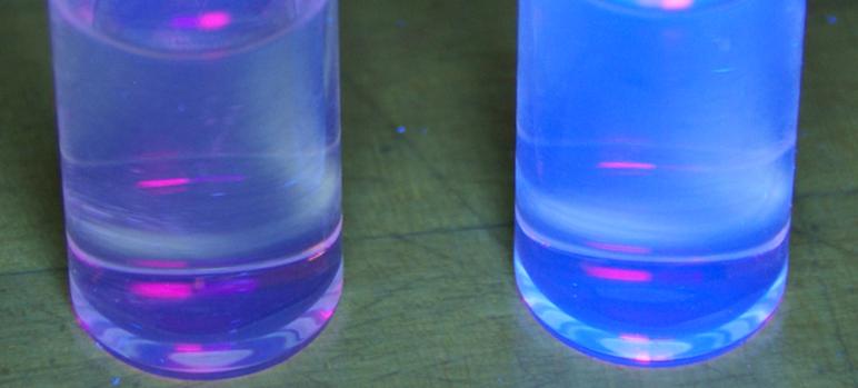 3. Have the students look at vitamin tablets under UV light. They may notice that the tablets have fluorescent speckles.