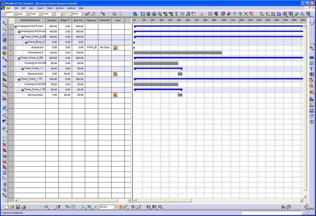 Figure 7. Assignment of two tower cranes in Gantt Chart. 5. Conclusion It is believed that virtual prototyping will have strong potentials and will impose significant impact on the construction.