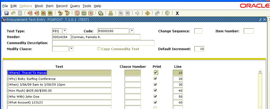 ENTERING DOCUMENT TEXT Select Options from your toolbar located at the top of the screen. Select Document Text from the drop down box. Select Next Block.