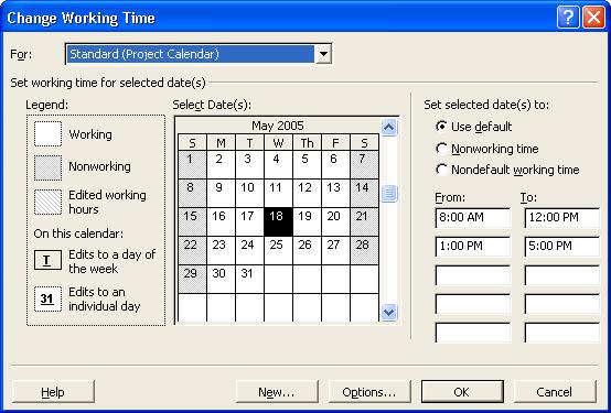 Hình 3.23 Trong đó: For : chọn cho dự án hoặc tài nguyên cần thiết lập lịch. Standart: lịch chuẩn. Night Shift: lịch ca đêm. 24 hours: lịch làm việc 24 giờ.