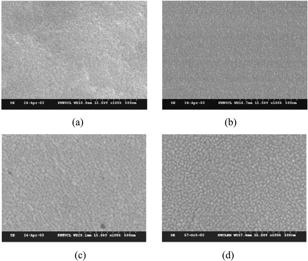 Dae-Yong Shin and Kyung-Nam Kim 538 SEM micrographs of MgO films with different RTP conditions and methods of cleaning the substrates. (a) Ar, CM1, (b) H, CM1, (c) O, CM1 and (d) O, CM Fig.