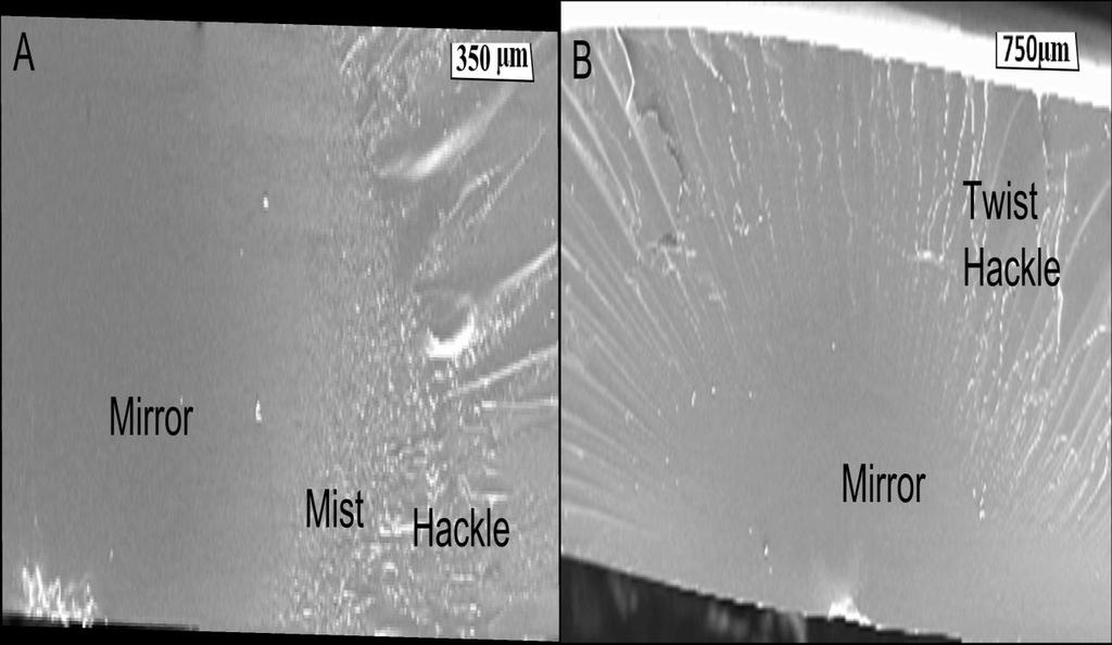 Figure 6-1. Fracture surface of soda lime silica glass.