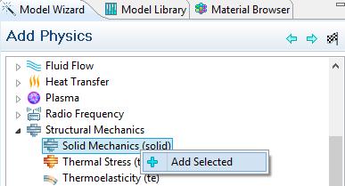 Chapter4. COMSOL Program Figure (4.3) : The Select space dimension window 3- In Select Physics, select Structural Mechanics > Solid Mechanics (solid). Click Add.