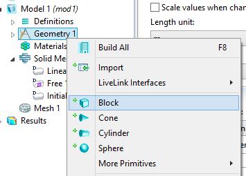 1 Block To create a block (box), right-click a 3D Geometry node and select Block ( )Then enter the properties of the block