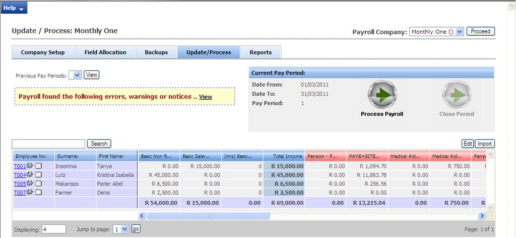 o To see a Preview of an employee s Payslip, click on the next to the Employee Number. A pop-up will appear, while generating the Payslip. Once generated, the Payslip will appear.