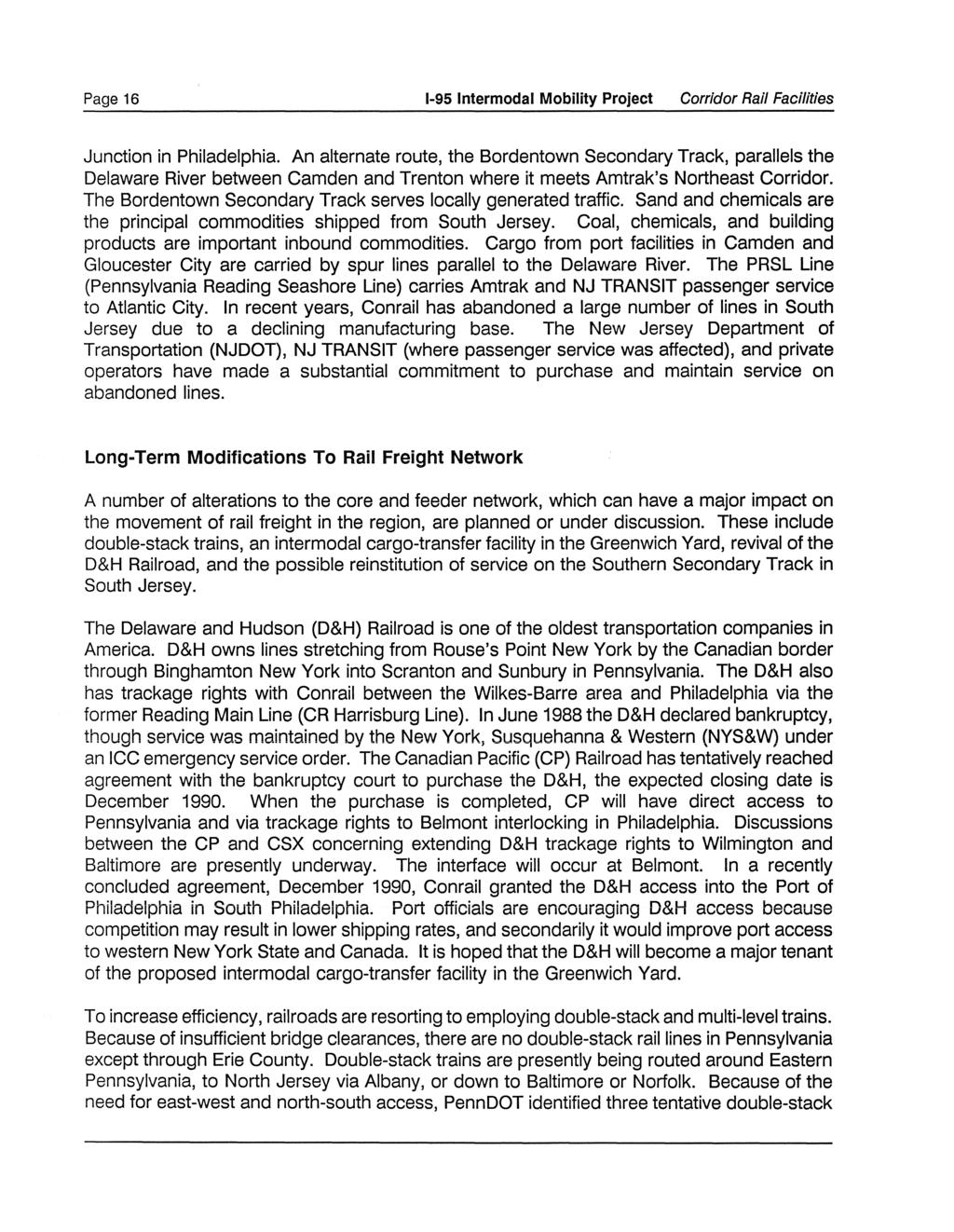 Page 16 1-95 Intermodal Mobility Project Corridor Rail Facilities Junction in Philadelphia.