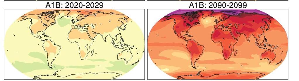 while temperature will increase 2-4 degrees Average of global surface temperature from IPCC AOGCM models, A1B SRES scenario Variation in degrees centigrade Source: IPCC Fourth Assessment Report, 2007