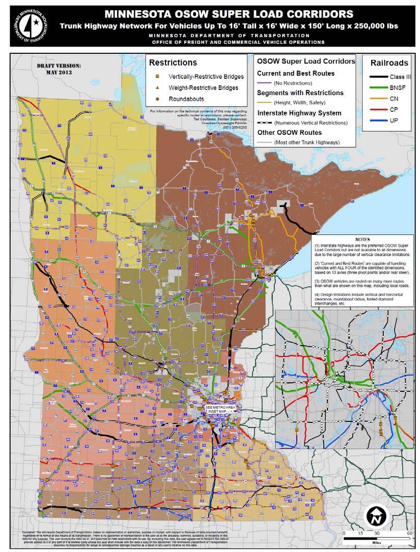 Minnesota OSOW Super Load Corridors Trunk Highway network for vehicles up to 16 tall x 16