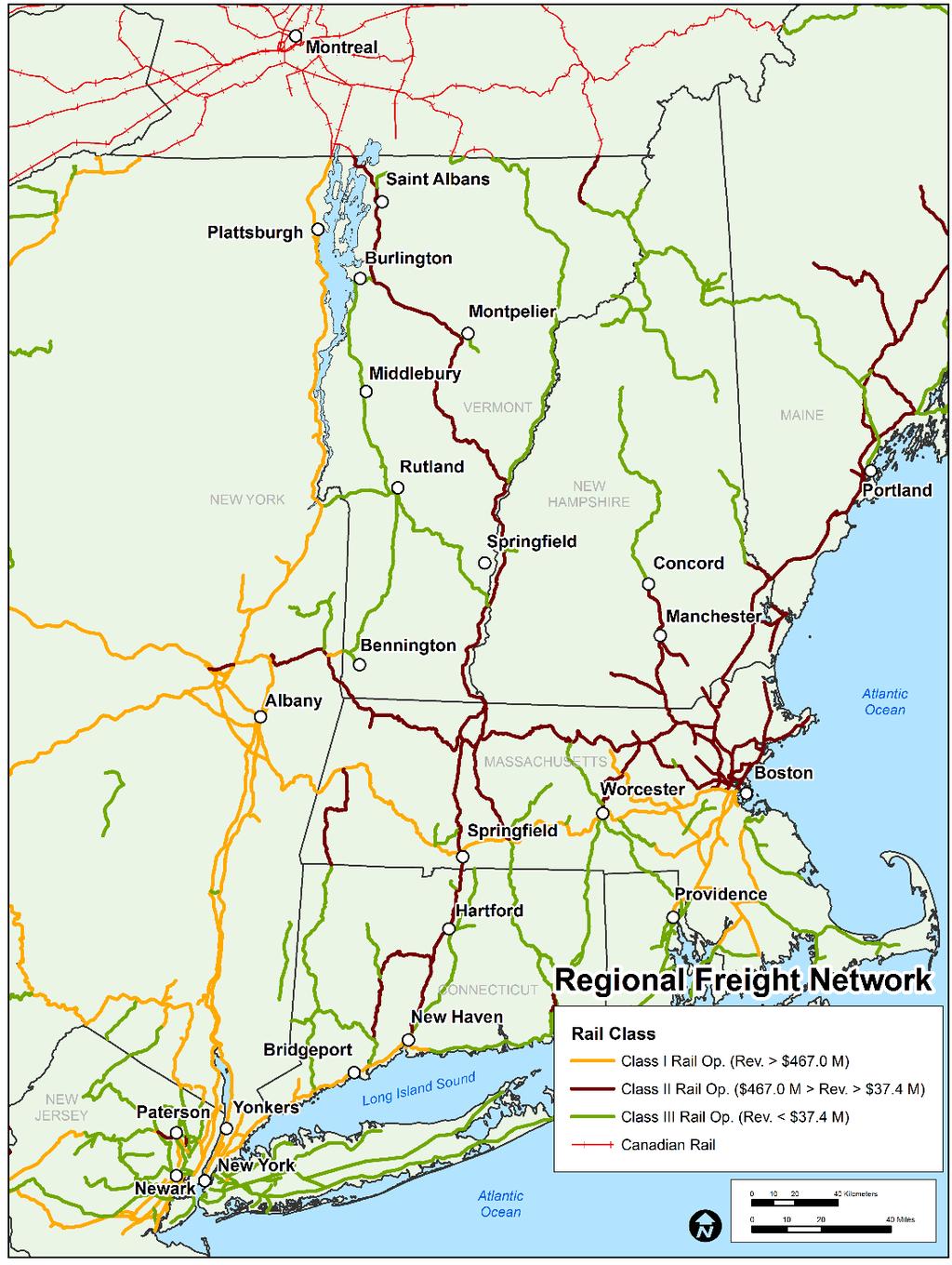 NE Freight Rail Network CSX & NS Class 1 Operators Significant regional and short lines Limited Hudson River Crossings