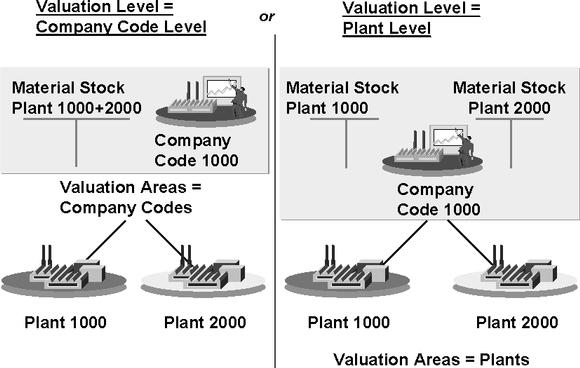 Valuation Levels -> Valuation Areas 181 NOTES: The valuation level can either be at the level of the company code or the plant. This setting is valid for the whole client.