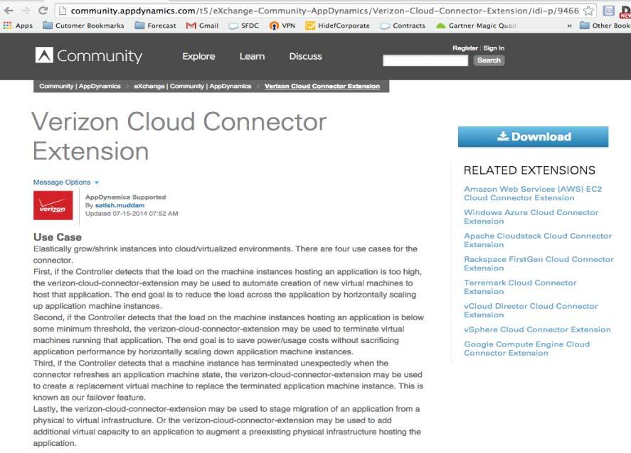 com /t5/exchange-community- AppDynamics/Verizon-Cloud- Connector-Extension/idi-p/9466 Detailed steps explained in