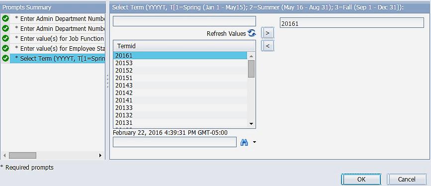 Generate an HR Manager Report, cont. Step 5b Viewing a report with parameters Here is an example of generating a report where additional parameters need to be entered.