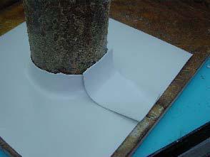 5. Cut an approximately 6 cm wide tape strip for use as a sleeve. 6. Roughen the back side of the 6cm strip with sandpaper or scotch-brite pads 7.