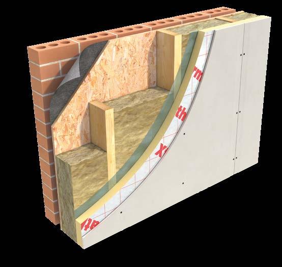 1. Cut glass fibre insulation to fit snugly between the timber studding. The full depth of the stud should be filled with insulation. 2.