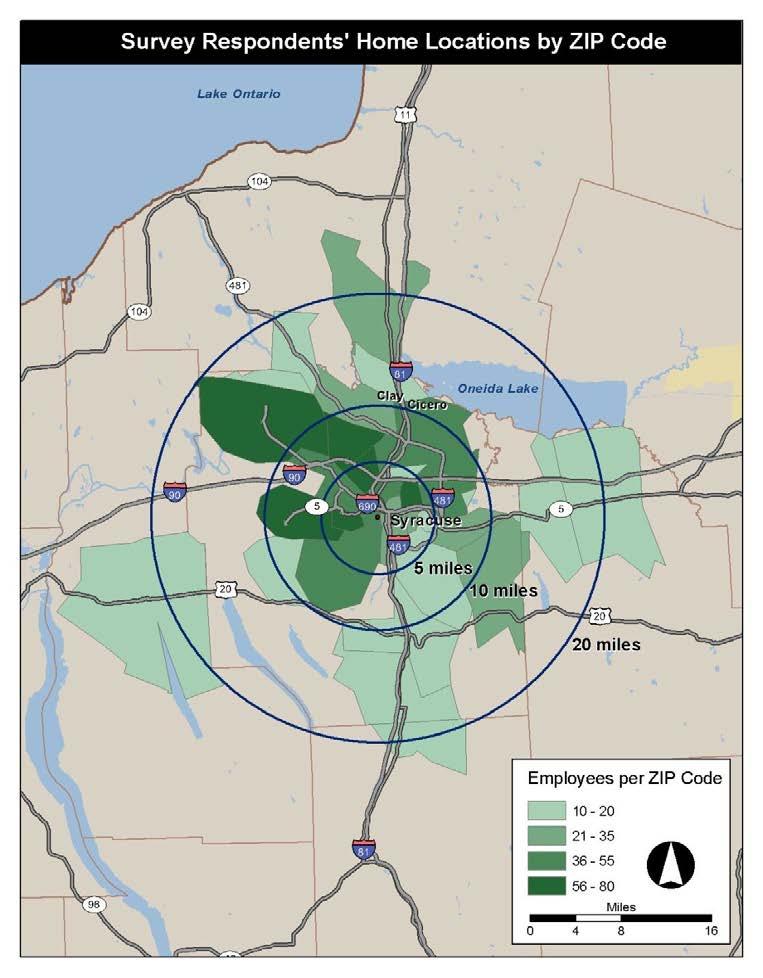 Downtown Syracuse TDM Study Winter 2011 Final Report Page 69 B2.10 Employee Home Locations Survey respondents were asked to provide their home ZIP codes.