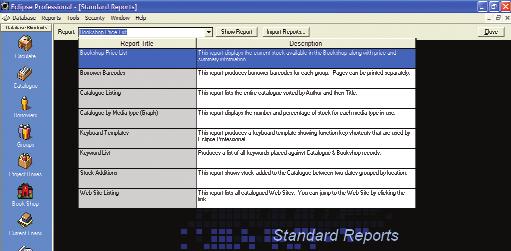 STATISTICS/REPORTS ECLIPSE PRO can produce both charts and graphs of statistics relating to the Catalogue, Circulations