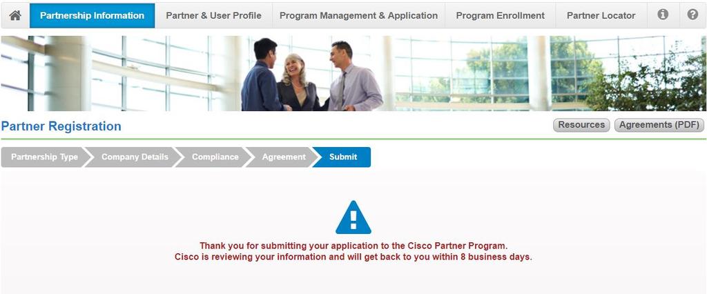 Submitting Registration Application You have completed the (2Tier) Partner registration process.