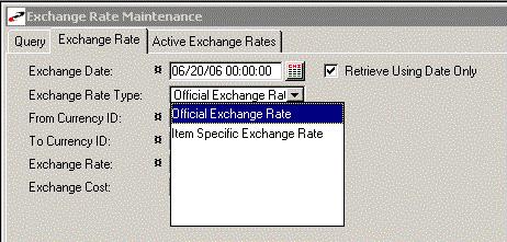 Exchange Rate Maintenance New selection:
