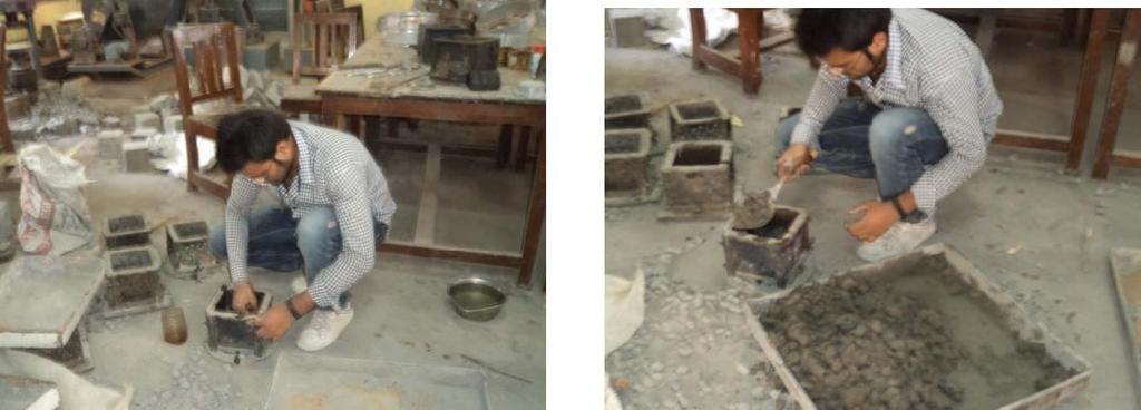 Casting of Cube Specimens - In this study three types of water proofers (Dr.fixit, Roff, Aqua Roff) and normal aggregate were used in preparing cube specimens.