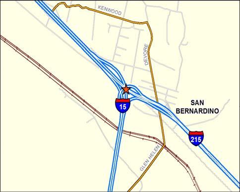 Phase: Design Build I-10 Corridor Type: Interchange I-15 AND I-215 INTERCHANGE IMPROVEMENTS (DEVORE) This project will reconfigure the I-15/I-215 Interchange to provide four lanes in each direction.